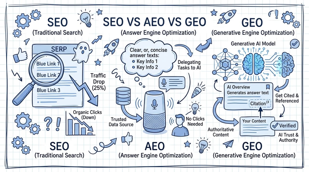 SEO vs AEO vs GEO: The 2026 Strategy Guide for Digital Visibility