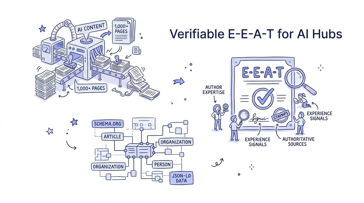 Experience-First AI: Engineering Verifiable E-E-A-T into 1,000+ Page Automated Hubs