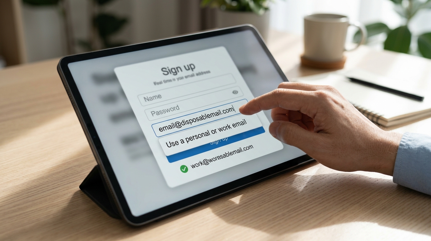 Result: { "disposable": true, "suggestion": "Use a personal or work email" }
